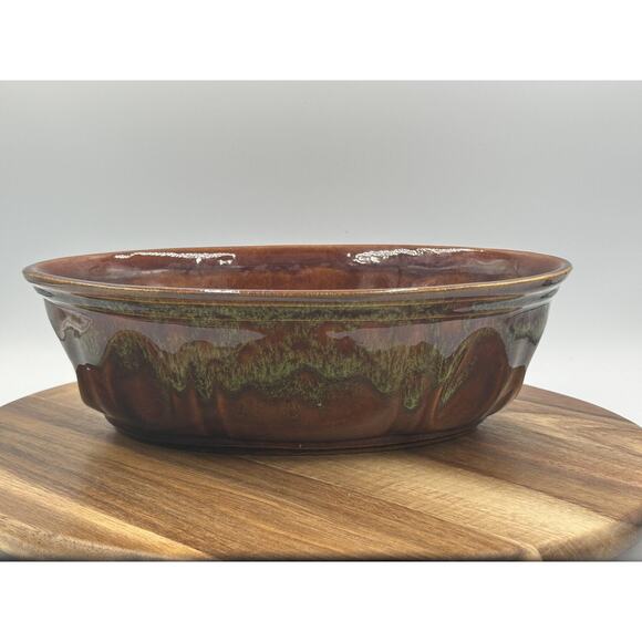 Vintage Haeger Pottery Oval Baking Dish Brown Green Drip Glaze 12" USA Marked - Picture 5 of 13